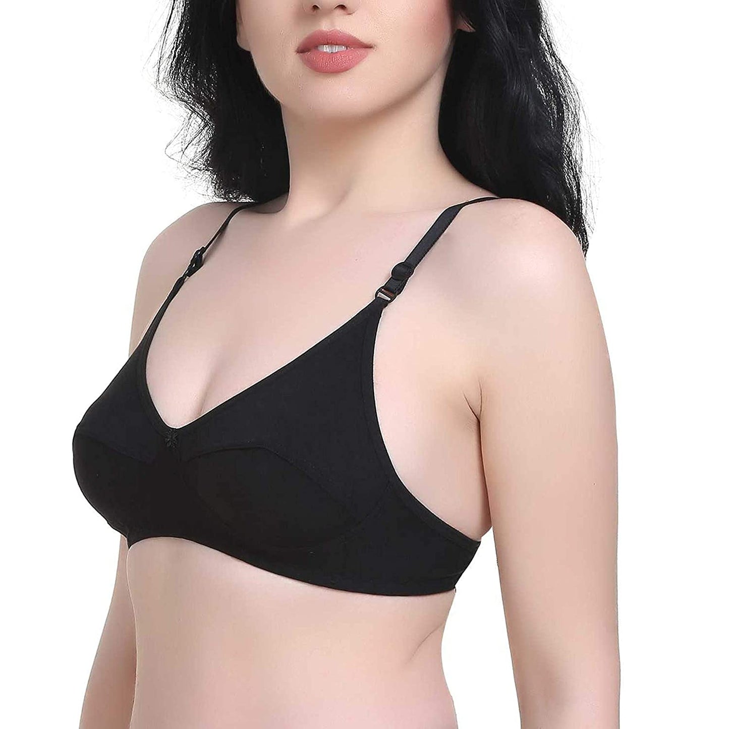 Women's T-Shirt Cotton Hosiery Black & Red Bra ( Pack of 2)