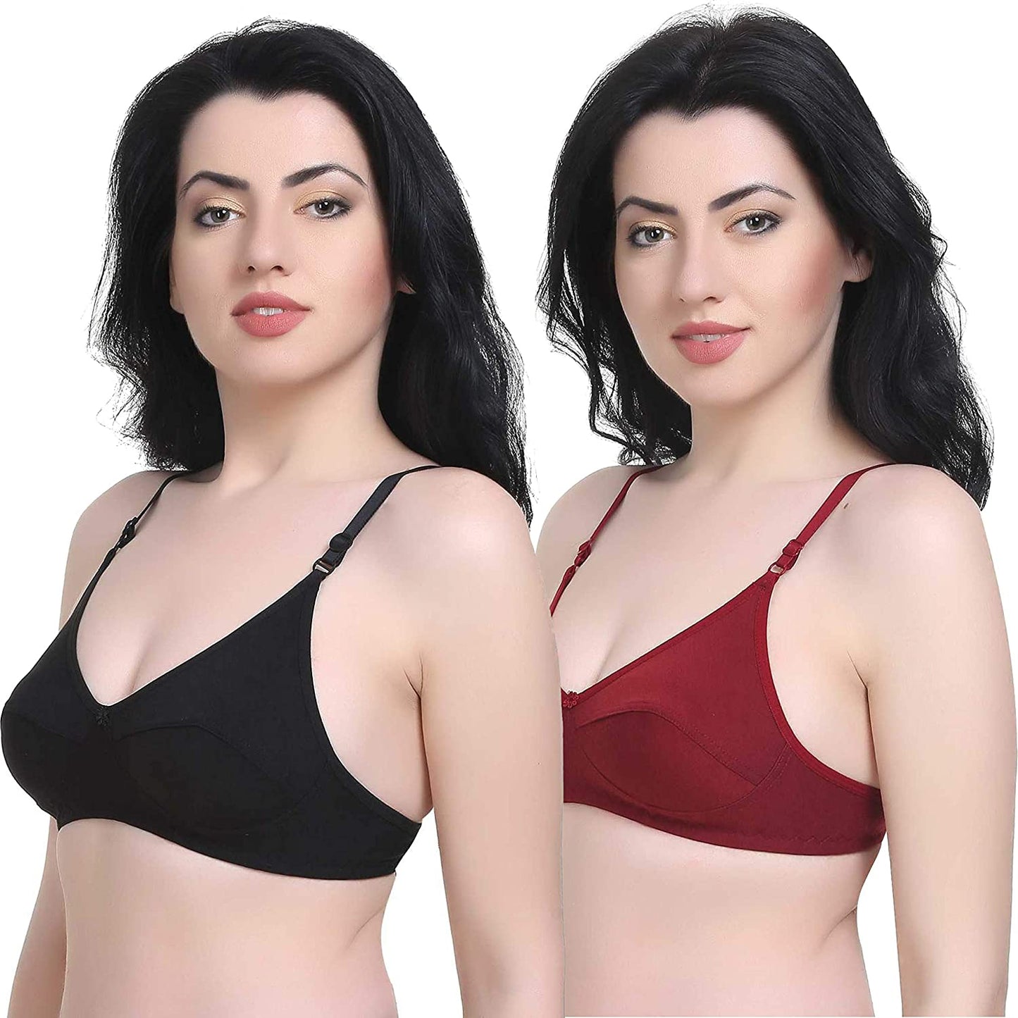 Women's T-Shirt Cotton Hosiery Black & Red Bra ( Pack of 2)