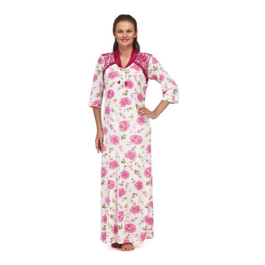 "Cool" Floral Print Full Length Pink Women's Nightgown