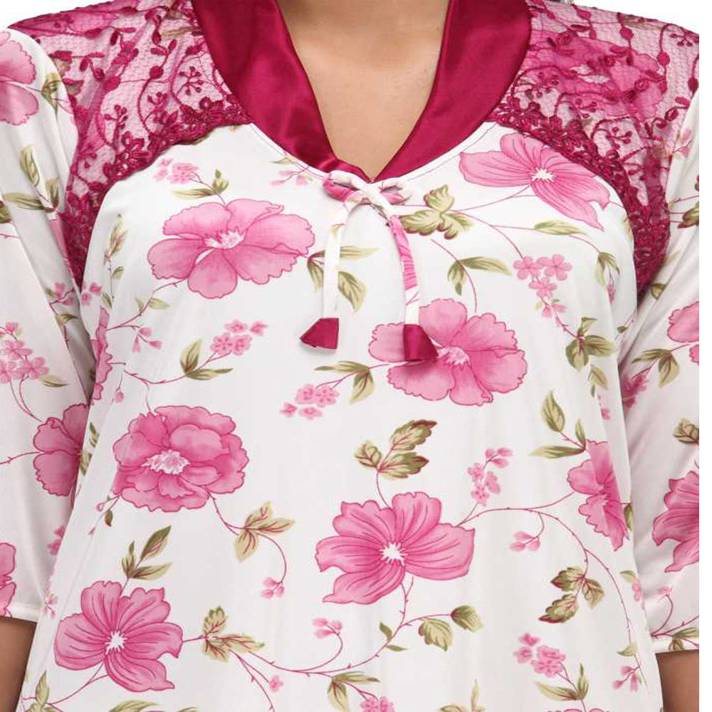 "Cool" Floral Print Full Length Pink Women's Nightgown