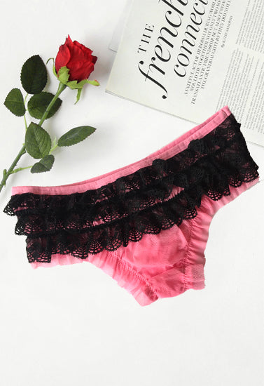 Kayser Sexy Black & Pink Lace Ruffle Boyshorts Panty