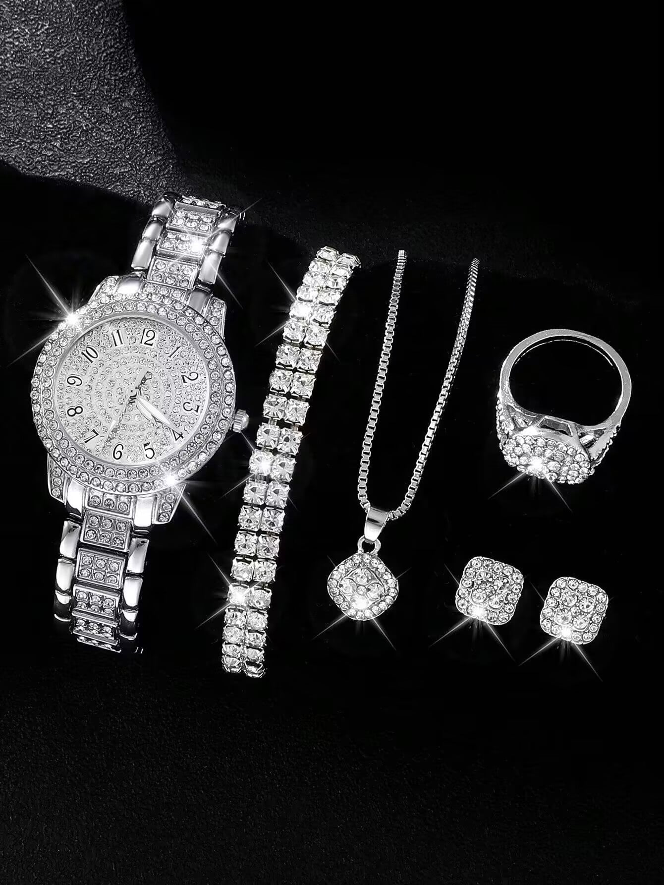 6Pcs/Set Ladies' Rhinestone Quartz Watch Set as a Gift for Students Returning to School