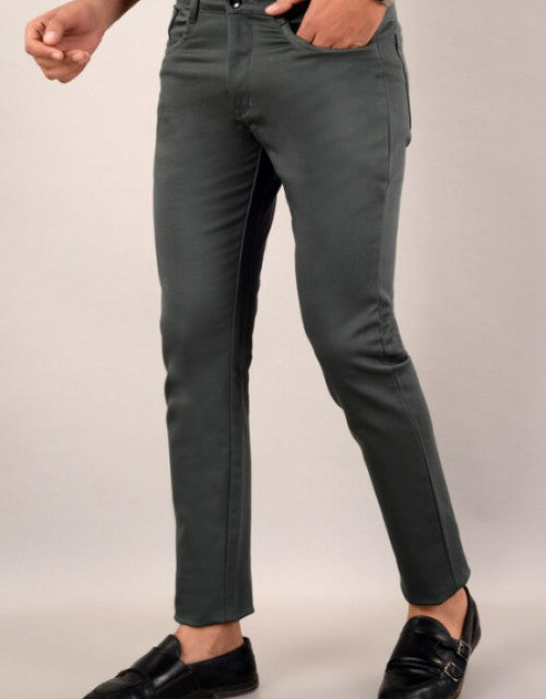 Men's Casual Cotton Slim Fit Chinos Pant - Olive Green