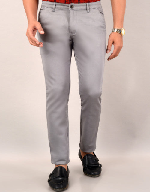 VILLAIN Men's Slim Fit Casual Trouser- Light Grey (SIZE- 30,32,34,36)