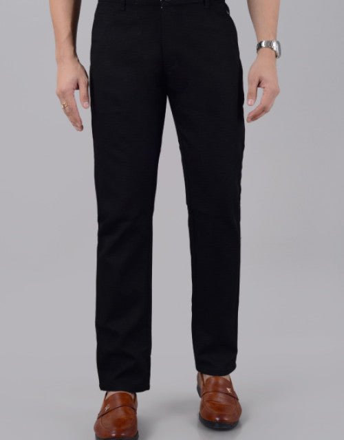 VILLAIN Men's Slim Fit Cotton Stretchable Trousers - Black (30,32,34,36,38,40,42)