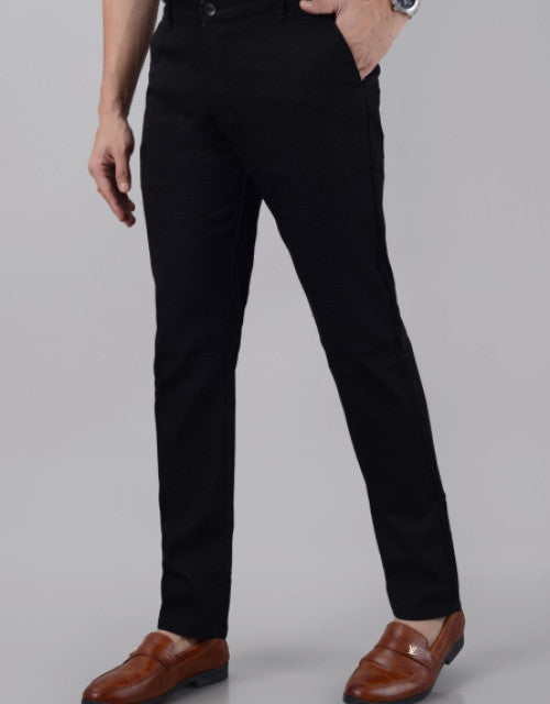 VILLAIN Men's Slim Fit Cotton Stretchable Trousers - Black (30,32,34,36,38,40,42)