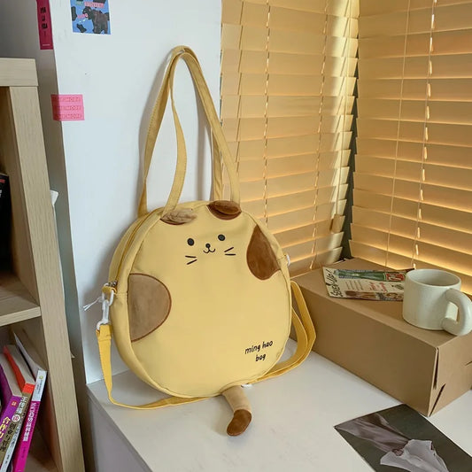 Cute Cat Design Crossbody Bag Large Capacity Shoulder Bag Women New Portable Bag Canvas Tote Bag School Bag Shopping Bag