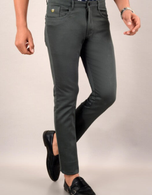 Men's Casual Cotton Slim Fit Chinos Pant - Olive Green
