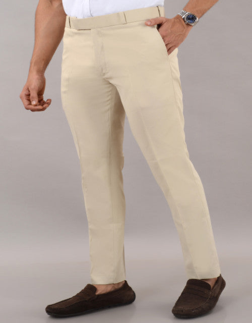 VILLAIN Cream Stretchable Formal Pant with Expandable Waist for Men (SIZE - 30,32,34,36)