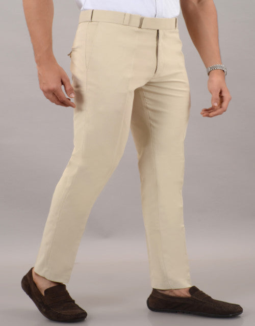 VILLAIN Cream Stretchable Formal Pant with Expandable Waist for Men (SIZE - 30,32,34,36)