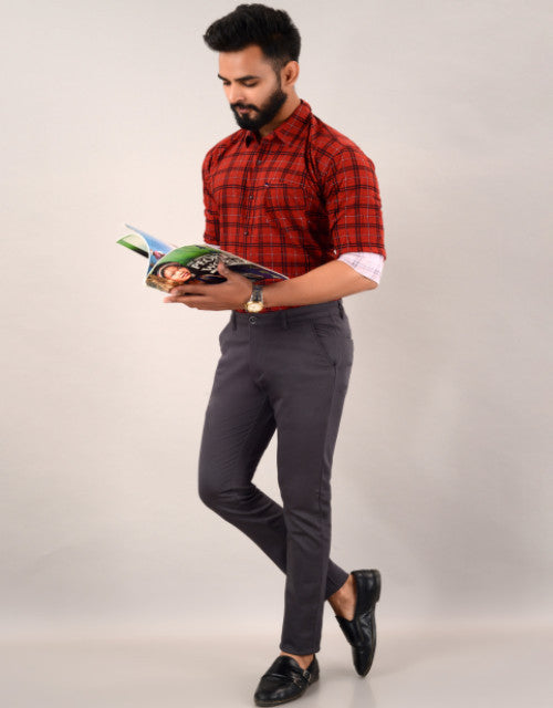 VILLAIN Men's Slim Fit Casual Trouser- Grey (SIZE-30,32,34,36)