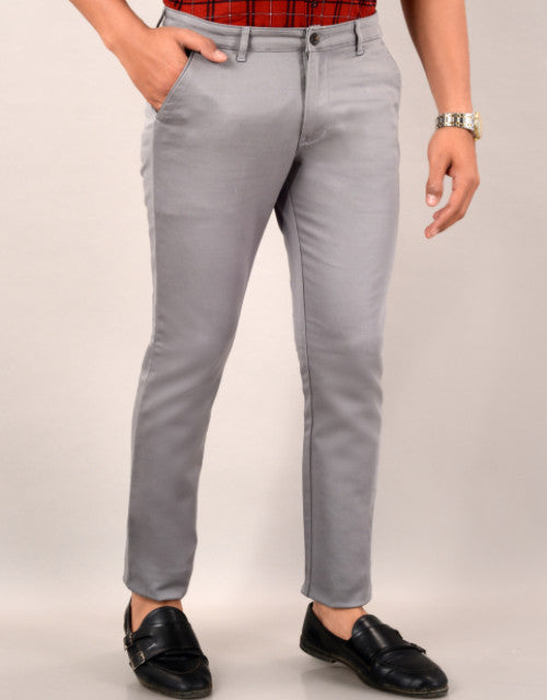 VILLAIN Men's Slim Fit Casual Trouser- Light Grey (SIZE- 30,32,34,36)
