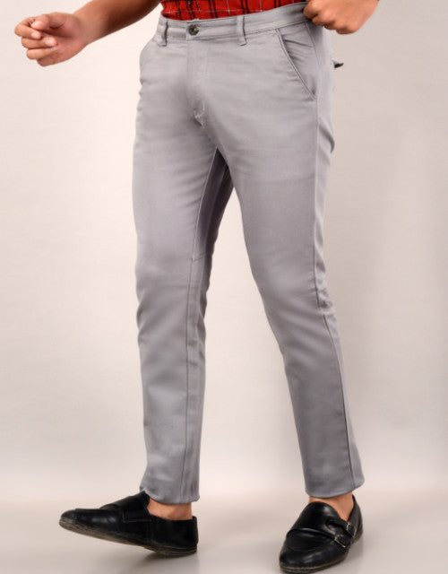 VILLAIN Men's Slim Fit Casual Trouser- Light Grey (SIZE- 30,32,34,36)