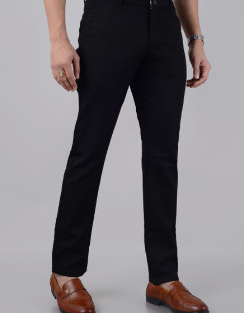 VILLAIN Men's Slim Fit Cotton Stretchable Trousers - Black (30,32,34,36,38,40,42)