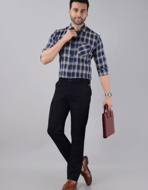 VILLAIN Men's Slim Fit Cotton Stretchable Trousers - Black (30,32,34,36,38,40,42)