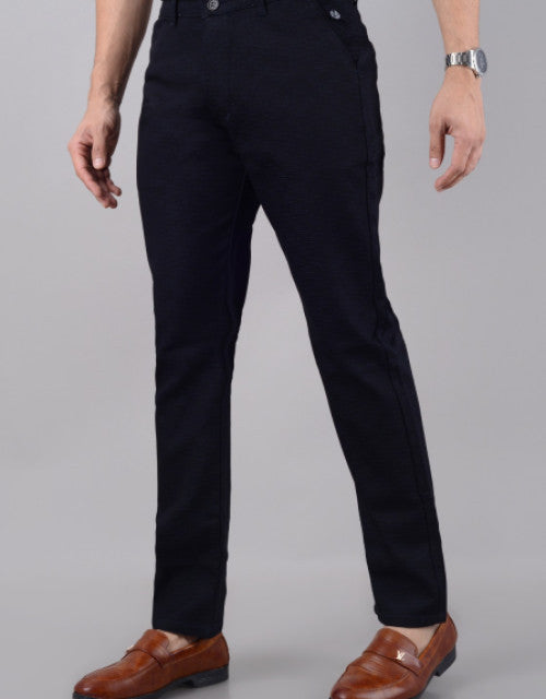 VILLAIN Men's Slim Fit Cotton Stretchable Trousers - Blue (SIZE- 30,32,34,36,38,40,42)