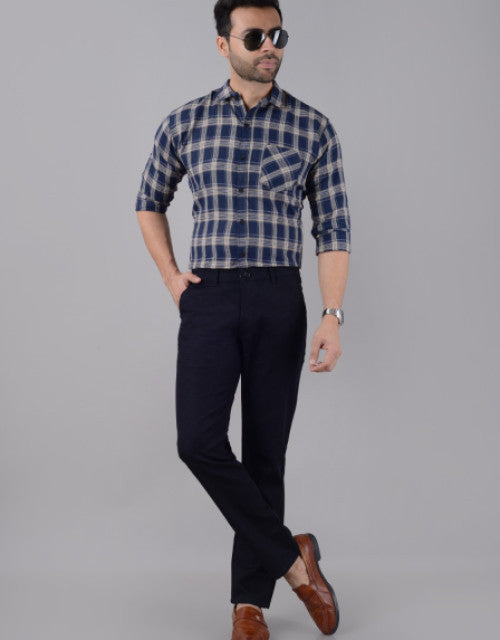 VILLAIN Men's Slim Fit Cotton Stretchable Trousers - Blue (SIZE- 30,32,34,36,38,40,42)