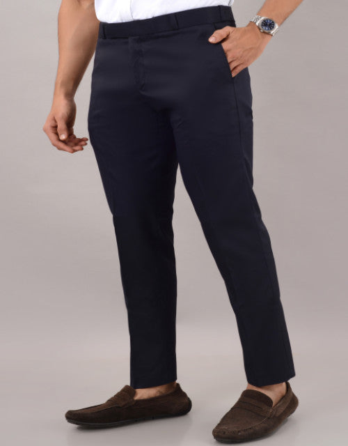 VILLAIN Navy Blue Stretchable Formal Pant with Expandable Waist for Men (SIZE- 30,32,34,36)