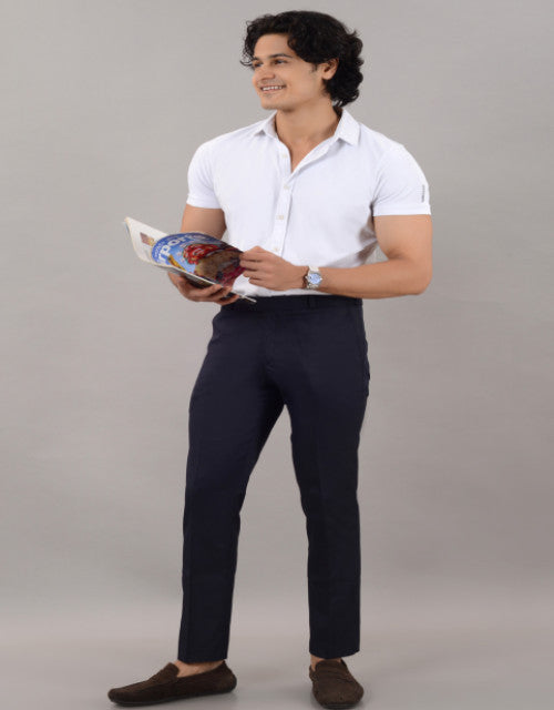 VILLAIN Navy Blue Stretchable Formal Pant with Expandable Waist for Men (SIZE- 30,32,34,36)